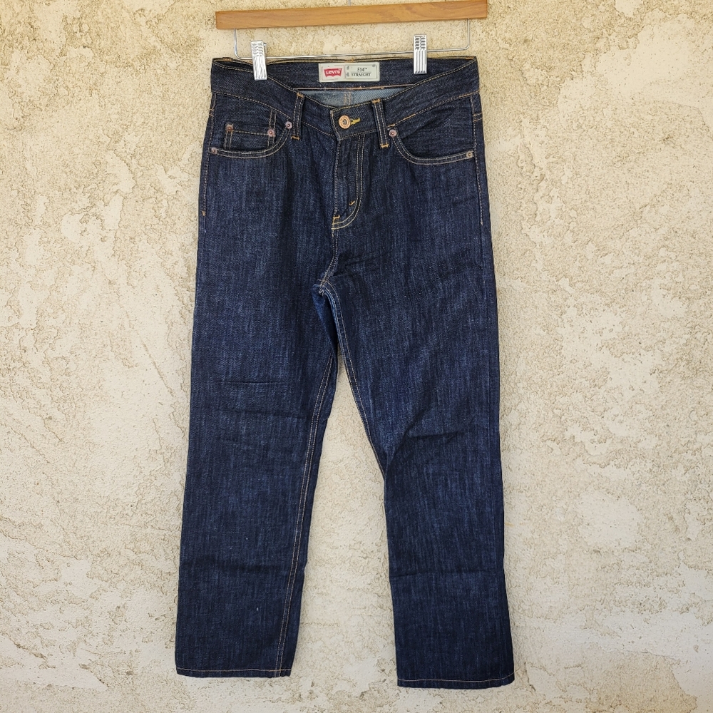Levi's 514 Straight Fit Dark Denim Blue Jeans Tag 14 Reg Fit 27x27